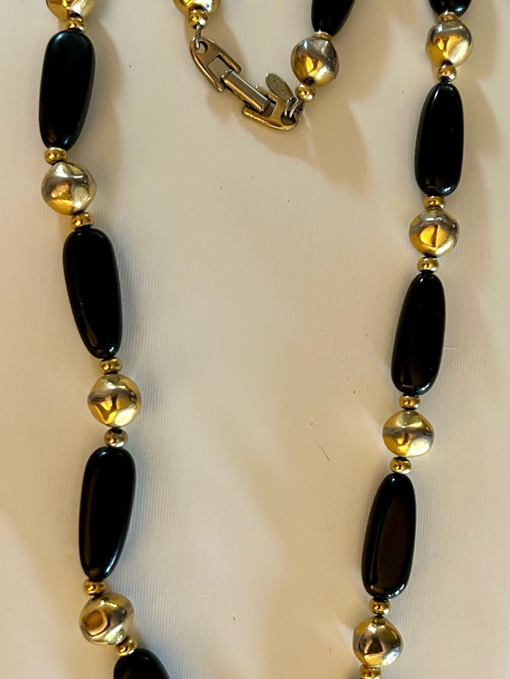 Vintage Napier Black and Gold Bead Necklace - Women Jewelry